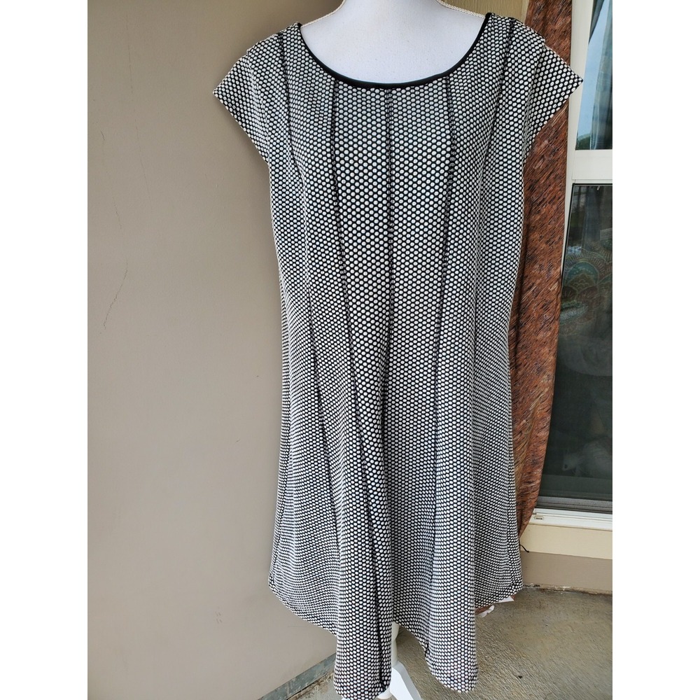 I LE New York Dress‎ Womens 16 Black White Polka Dots Knit Stretch Dress